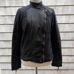 Lucky Brand Womens Mixed Moto Leather & Canvas Jacket Size XS Black Harley Biker